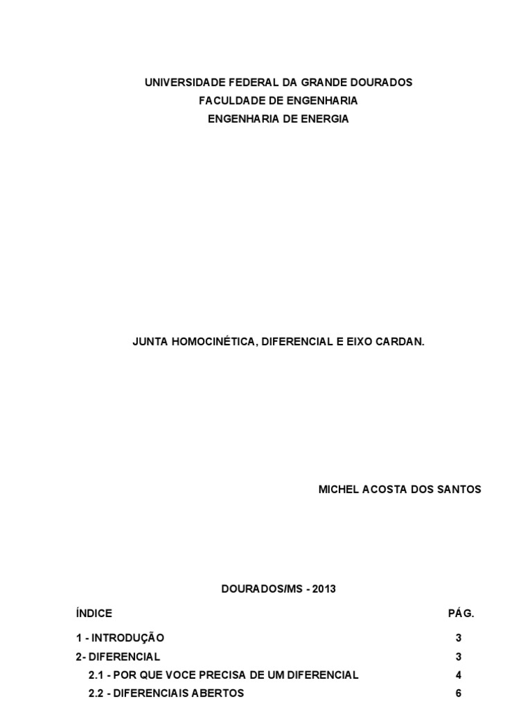 Eixo Cardan, Junta Homocinética e Diferencial | PDF | Tração nas quatro  rodas | Roda