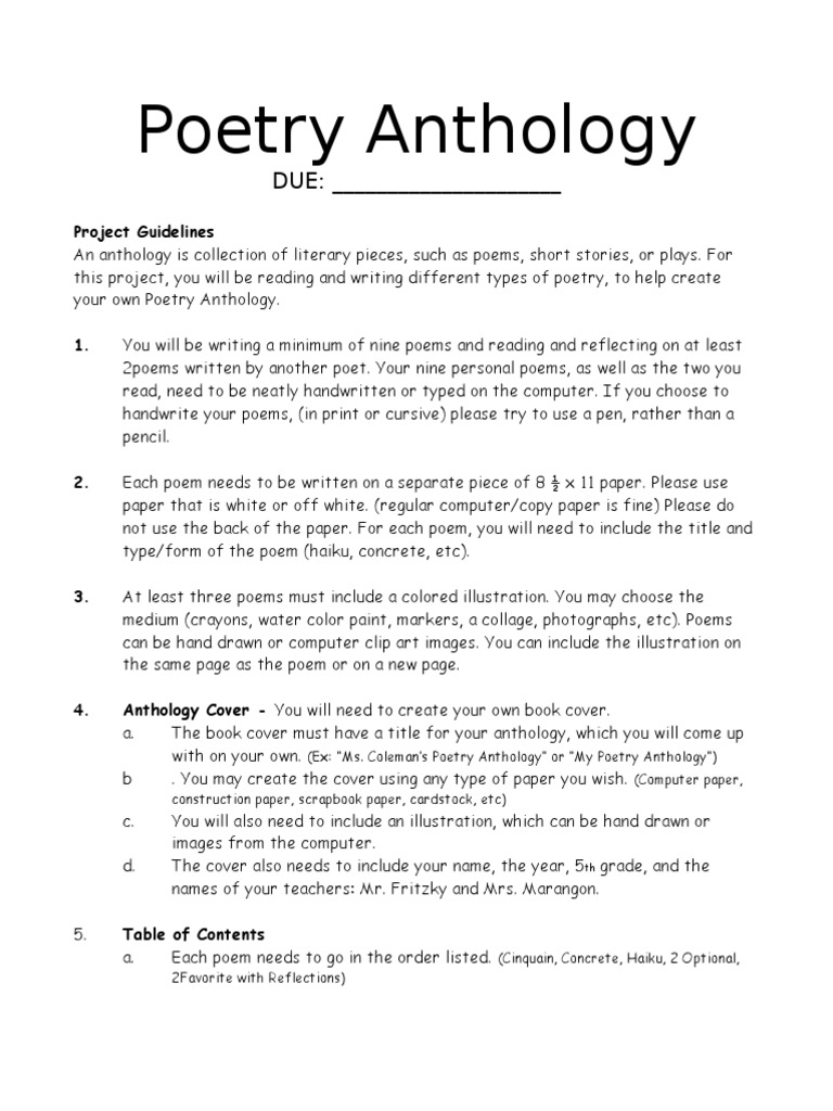poetry anthology assignment