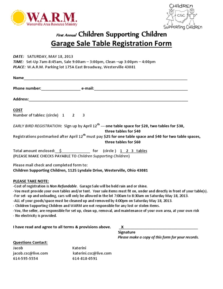 Garage Sale Registration Form 2013 PDF