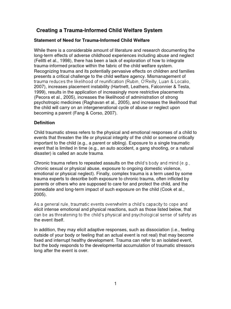 Creating A Trauma Informed Child Welfare System | PDF | Psychological ...