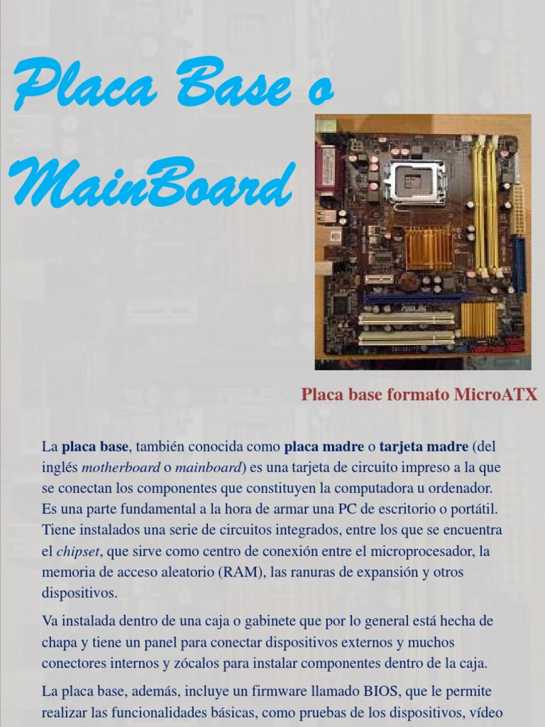 Partes y Funciones de la Placa Base | PDF | Hardware de la computadora ...