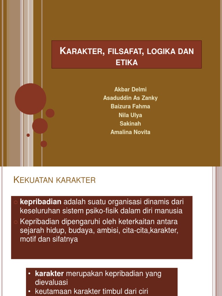 Karakter, Filsafat, Logika Dan Etika