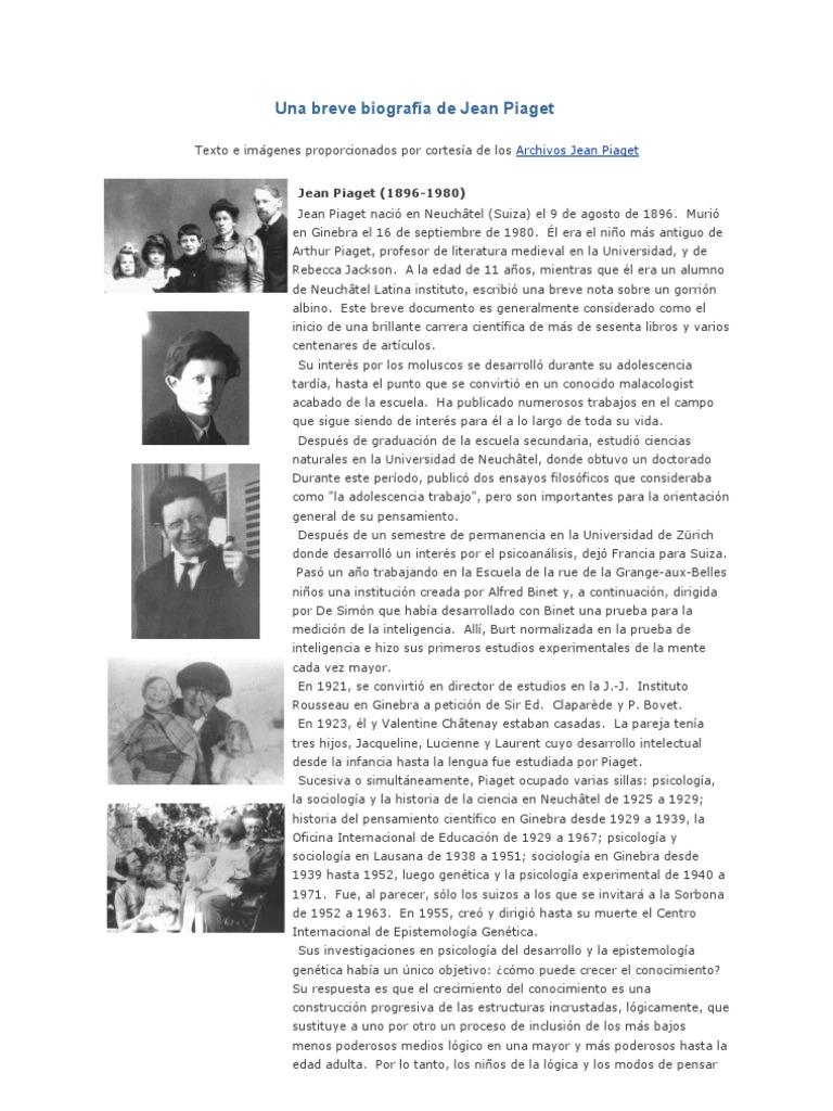 Breve biografía de Jean Piaget | PDF | Conceptos psicologicos | Science