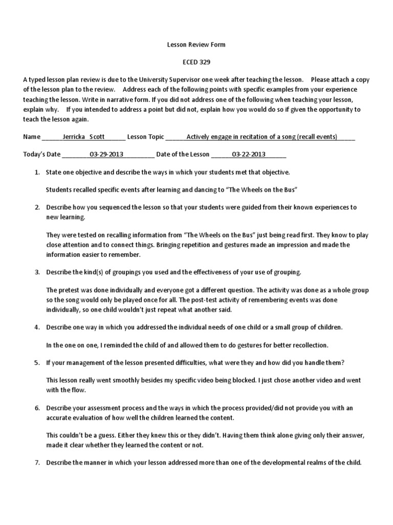 Lesson 4 Review | PDF | Recall (Memory) | Lesson Plan