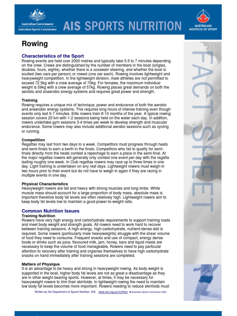 Ais Nutrition - Rowing | PDF | Rowing (Sport) | Eating