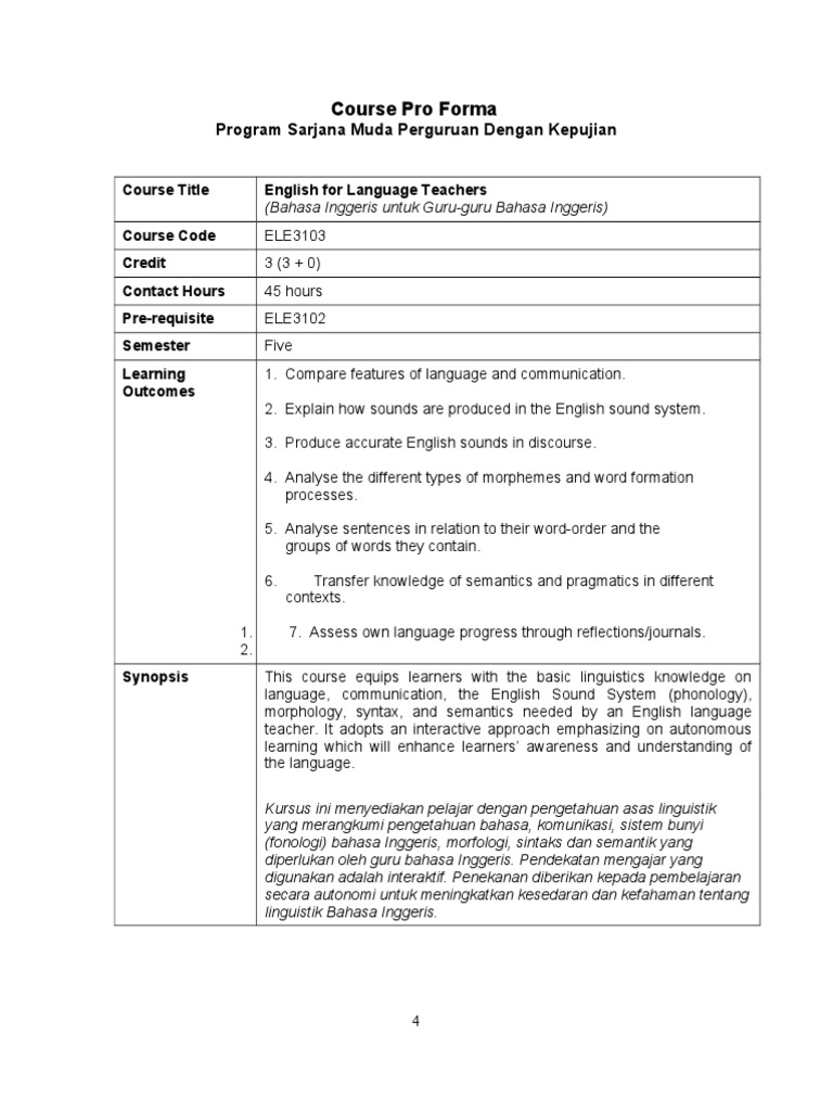 Course Proforma ELE 3103 | PDF | Language Arts & Discipline | Foreign ...