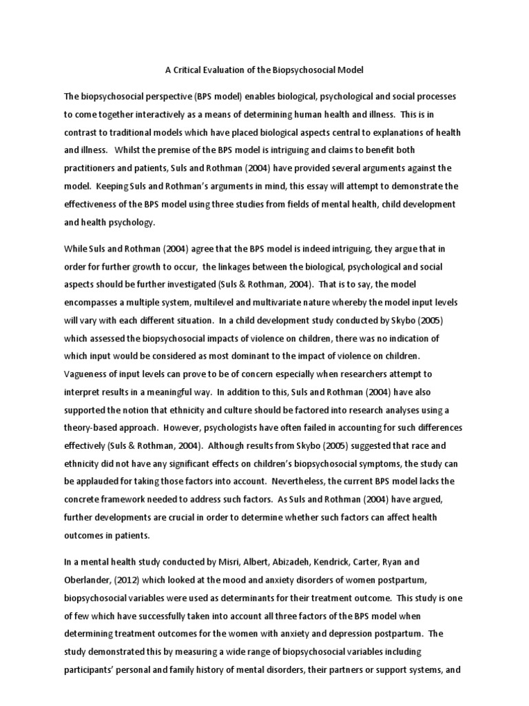 Evaluating the Biopsychosocial Model | PDF | Mental Disorder | Psychology