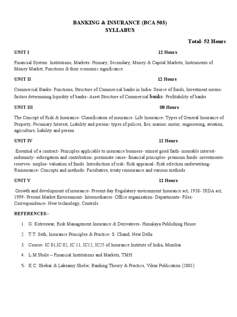 Banking and Insurance PDF Financial Markets Insurance