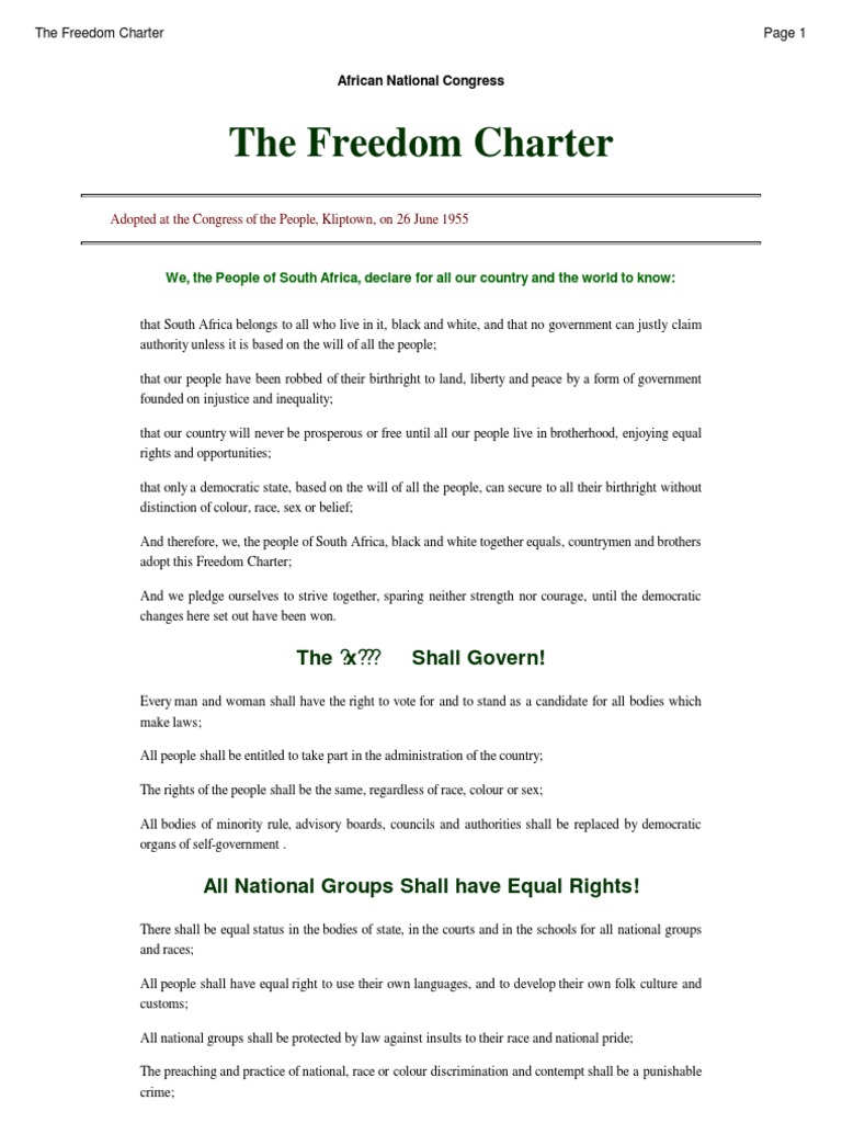 The Freedom Charter of 1955 | PDF | Rights | Virtue