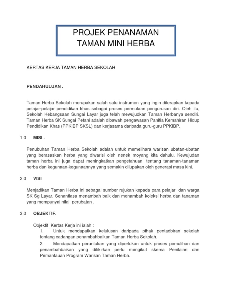 Kertas Kerja Taman Sains Sekolah Rendah - Riset