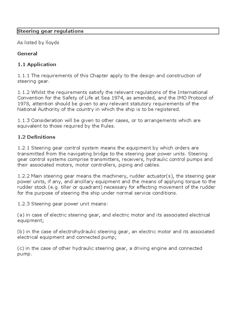 Steering Gear RegulationsLloyds PDF Fatigue (Material) Fracture