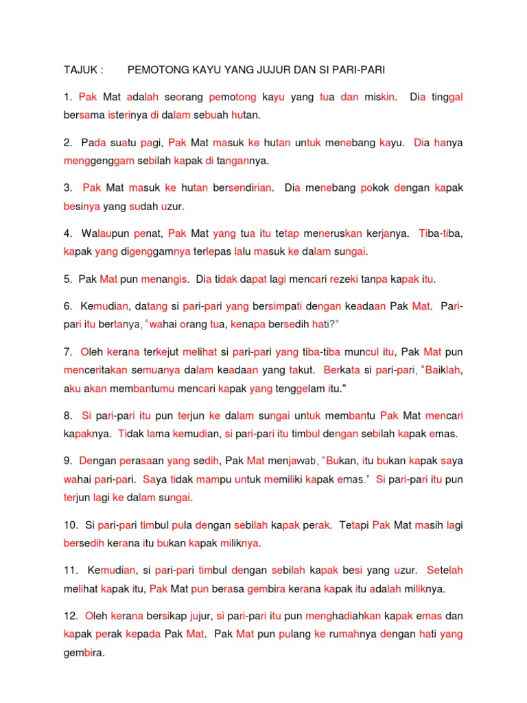 Kejujuran Pak Mat dan Hadiah Pari-Pari | PDF | Griya & Taman | Puisi