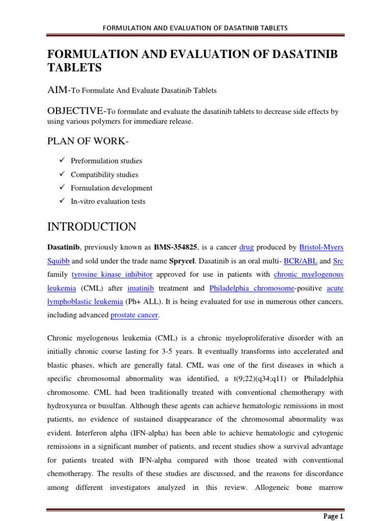 Formulation and Evaluation of Dsatinib Tablets | PDF | Leukemia ...