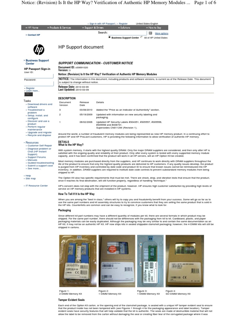 HP_Verification of Authentic HP Memory Modules Hewlett Packard