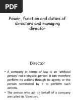 Power, Function and Duties of Directors and