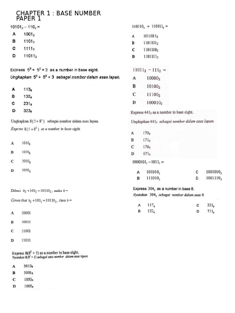 Chapter 1: Base Number Paper 1 | PDF | Mathematical Relations ...