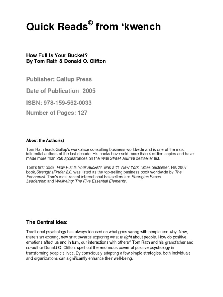 How Full Is Your Bucket Pda PDF Positive Psychology Emotions