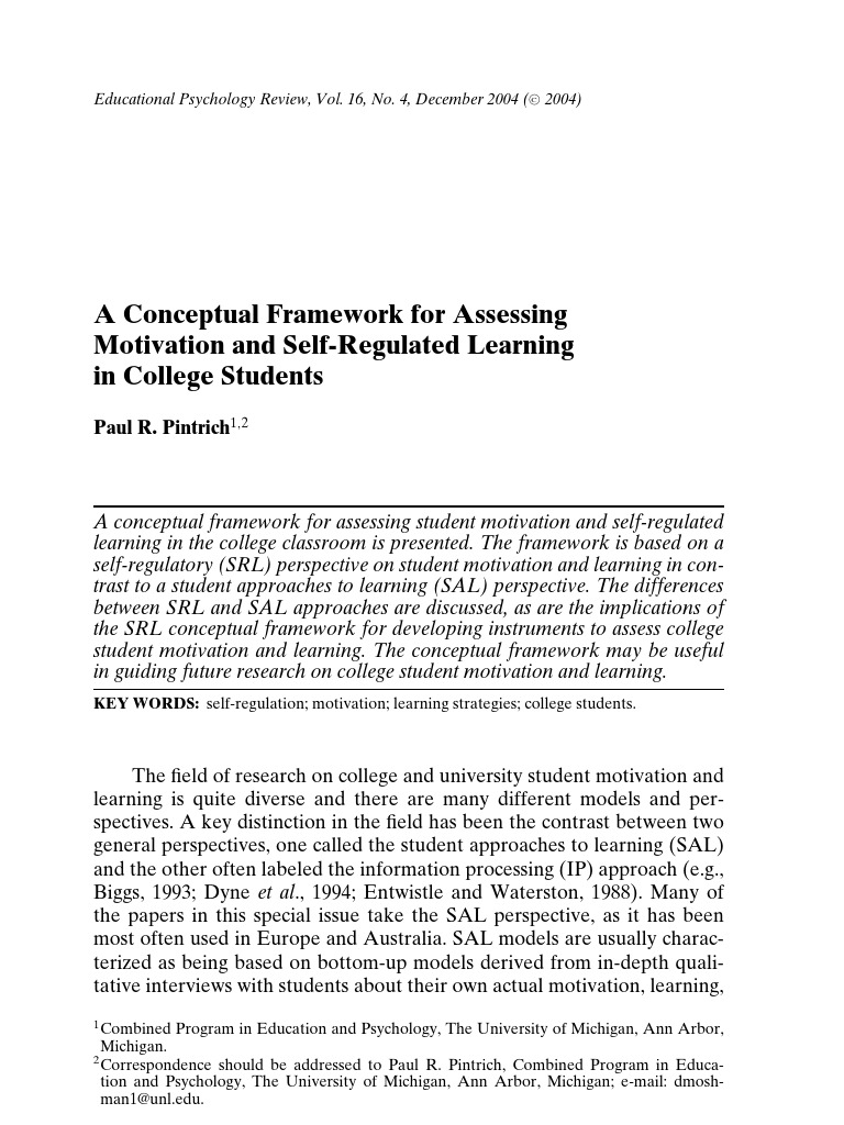 A Conceptual Framework For Assessing Motivation and Self-Regulated ...