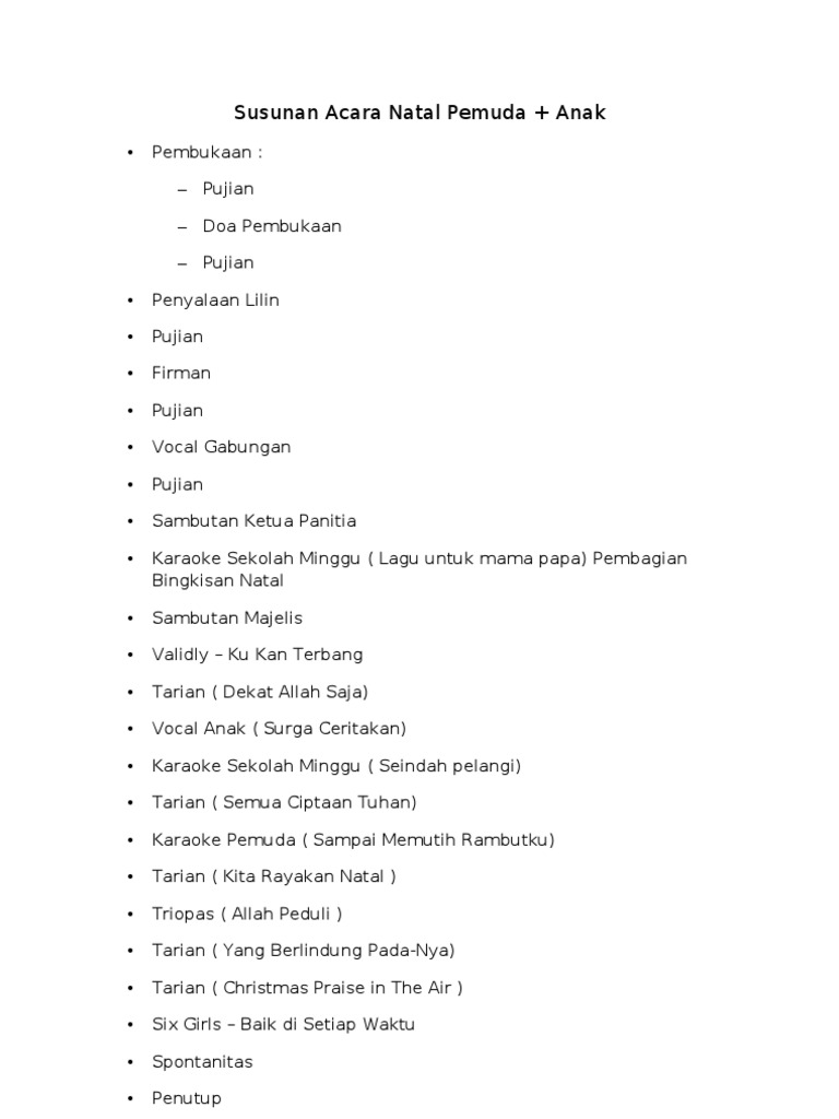 Contoh Susunan Acara Natal Pemuda