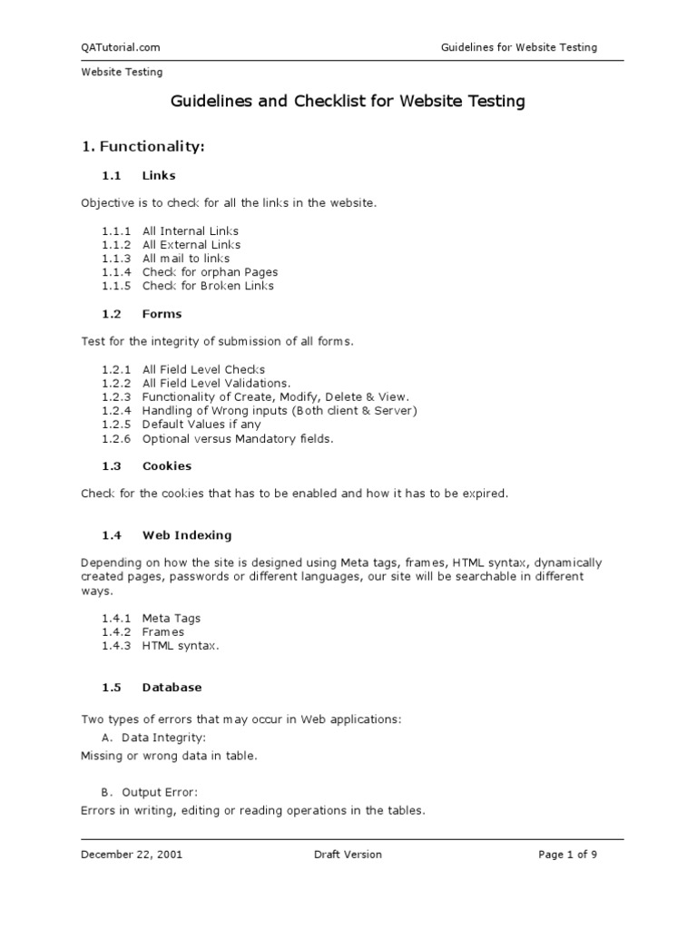 WebsitWebsite - Testing - Checklist - Doce Testing Checklist | PDF ...