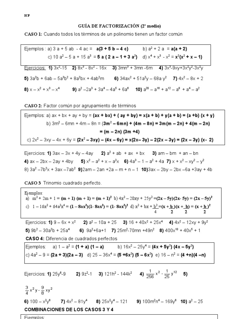 Gu A De Factorizaci N Pdf Algebra Matematica Elemental
