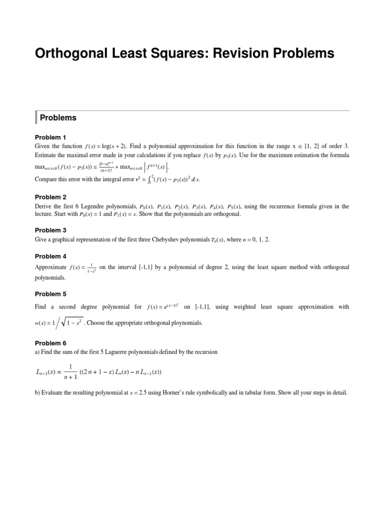 Orthogonal Polynomials Extra Problems | PDF | Polynomial | Numerical ...