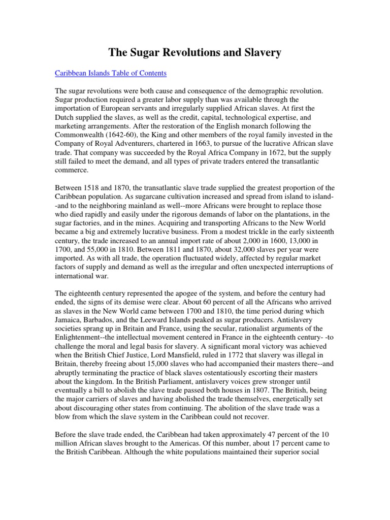 The Sugar Revolutions and Slavery PDF Atlantic Slave Trade