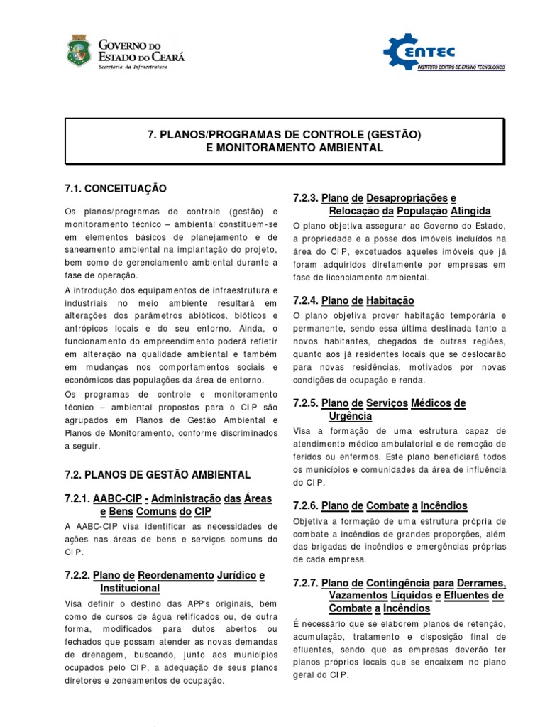 07 - Planos de Controle e Monitoramento Ambiental | PDF | Ambiente ...