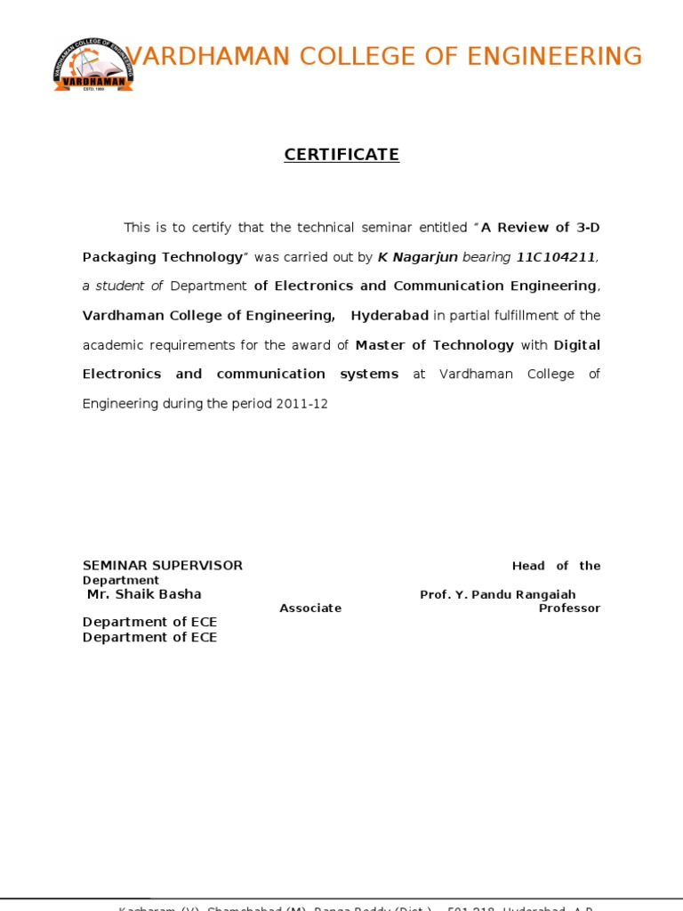 3-D Packaging Technology Seminar Certificate | PDF | Computers ...