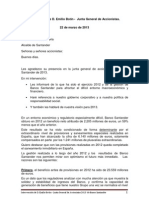 Intervención de Emilio Botín en la Junta General de Accionista del Banco Santander (22-3-2013)