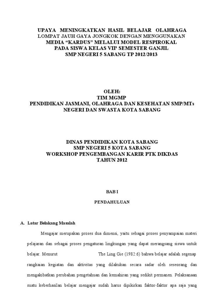 Upaya Meningkatkan Hasil Belajar Olahraga Lompat Jauh Gaya Jongkok Dengan Menggunakan