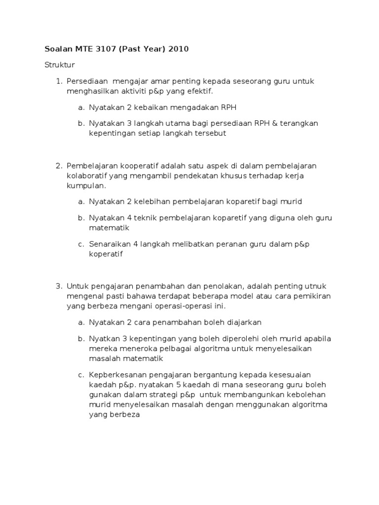 Soalan MTE 3107 Past Year
