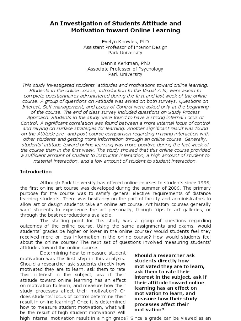 Student Attitudes in Online Learning | PDF | Motivation | Motivational
