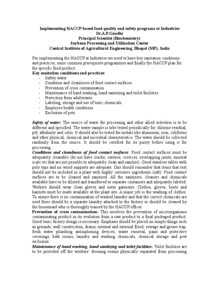 HACCP Food Safety Implementation Guide | PDF | Hazard Analysis And ...