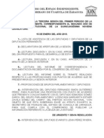 Documentos Registrados para la Sesión del día 15 de enero de 2013 