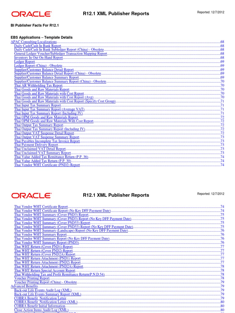 R12.1 XML Publisher Report Overview | PDF | Depreciation | Value Added Tax