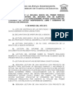 Documentos Registrados para la Sesión del día 05 de marzo de 2013 