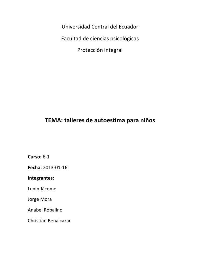 Talleres de Autoestima para Niños | PDF | Autoestima | Toma de decisiones
