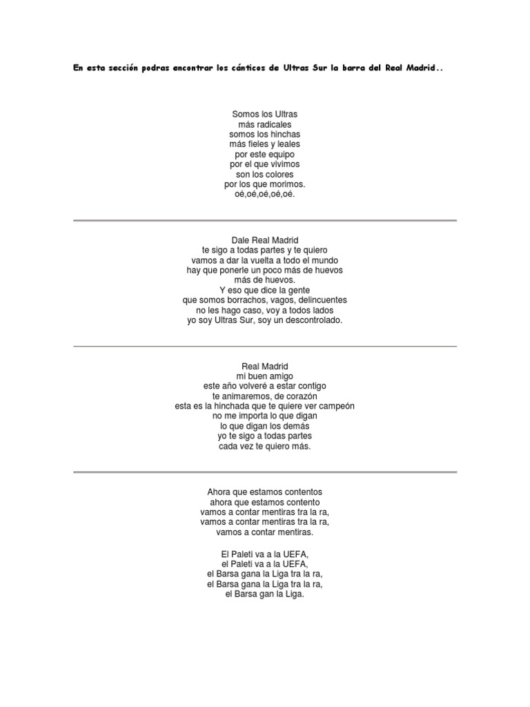 Canticos Real Madrid | PDF | Real Madrid CF | FC Barcelona, image size:768x1024