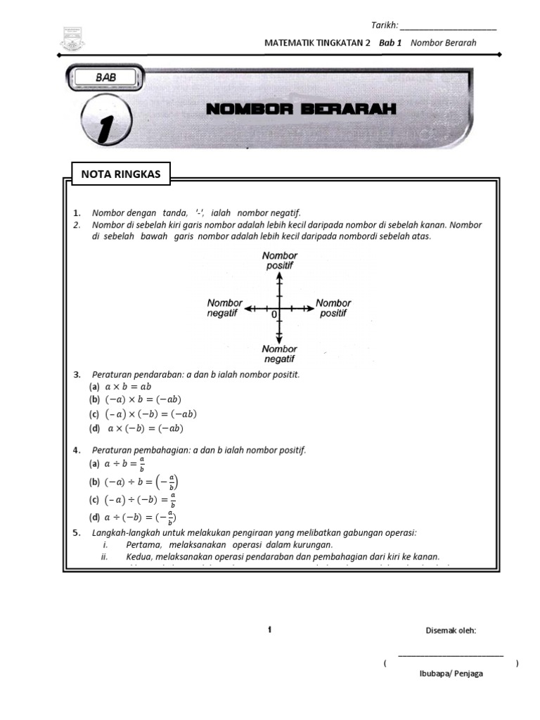 Modul latihan matematik tingakatan 2 bab 1: nombor berarah