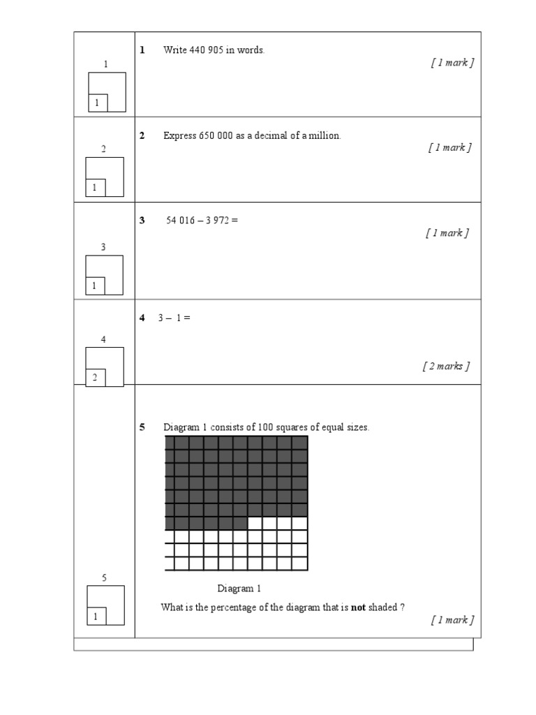 ujian diagnostik tahun 6 matematik