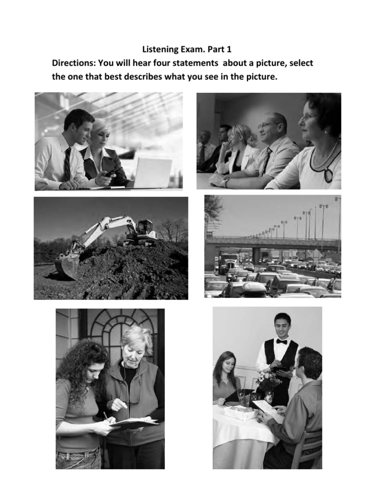 Listening Exam. Part 1 Directions: You Will Hear Four Statements About ...