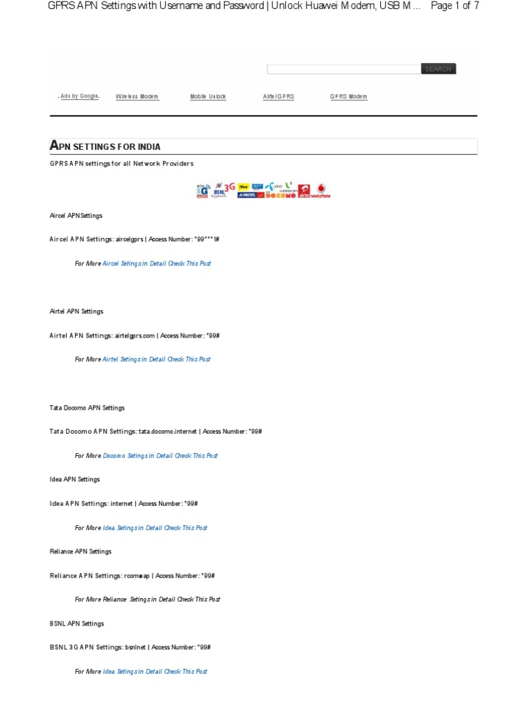 Gprs Apn Settings With Username and Password | General Packet Radio Service  | Computer Networking