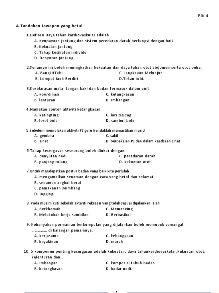 Soalan Ujian Setara Pjk Thn 4 Pdf