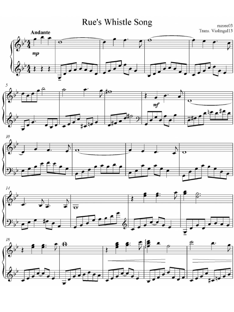 Rue's Whistle Song From The Hunger Games PDF