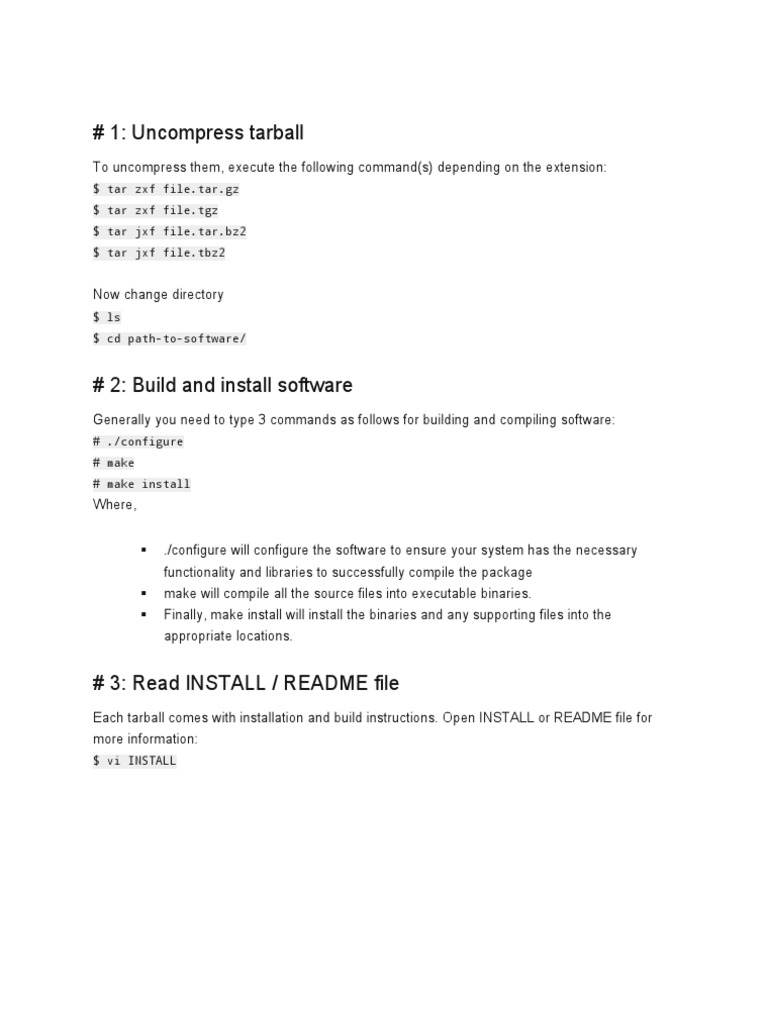 Uncompress and Install Software from Tarballs | PDF