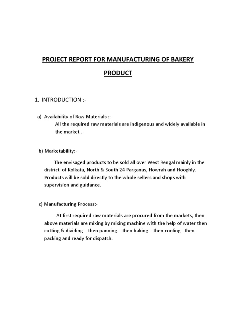 Project Report For Manufacturing of Bakery PDF Bakery Baking