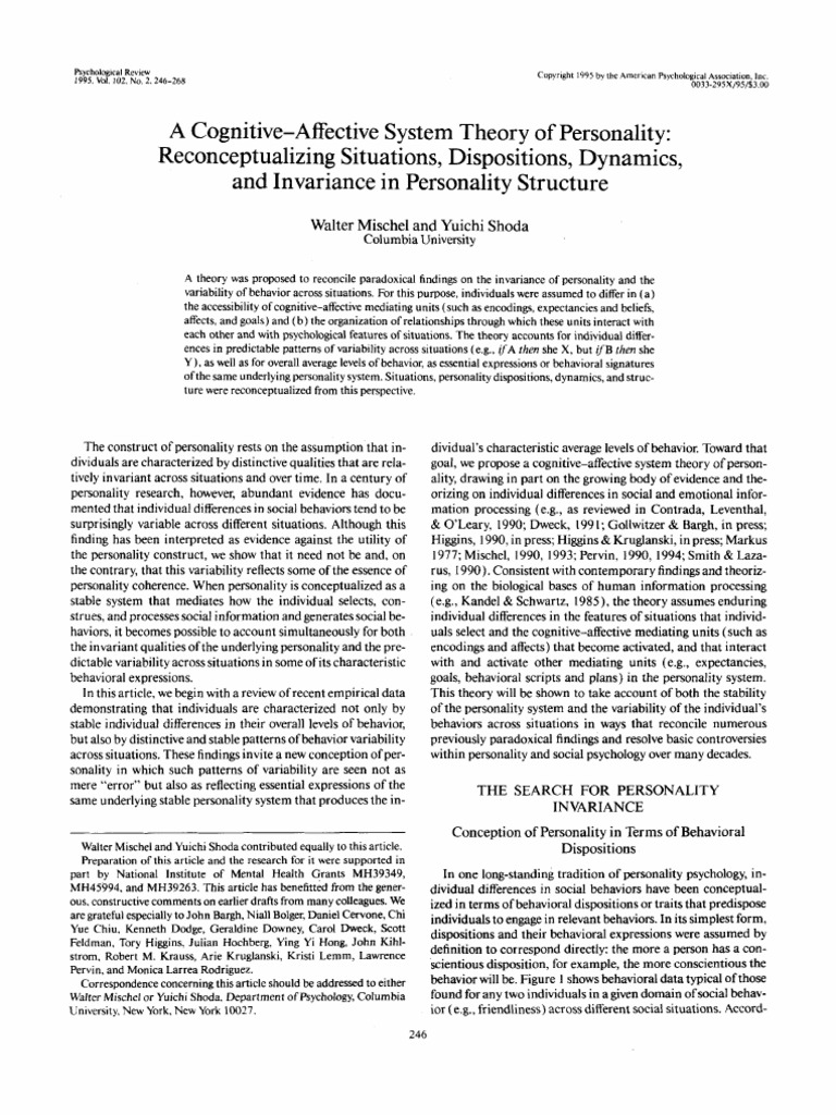 A Cognitive-Affective System Theory of Personality - ZZZ | PDF | Affect ...