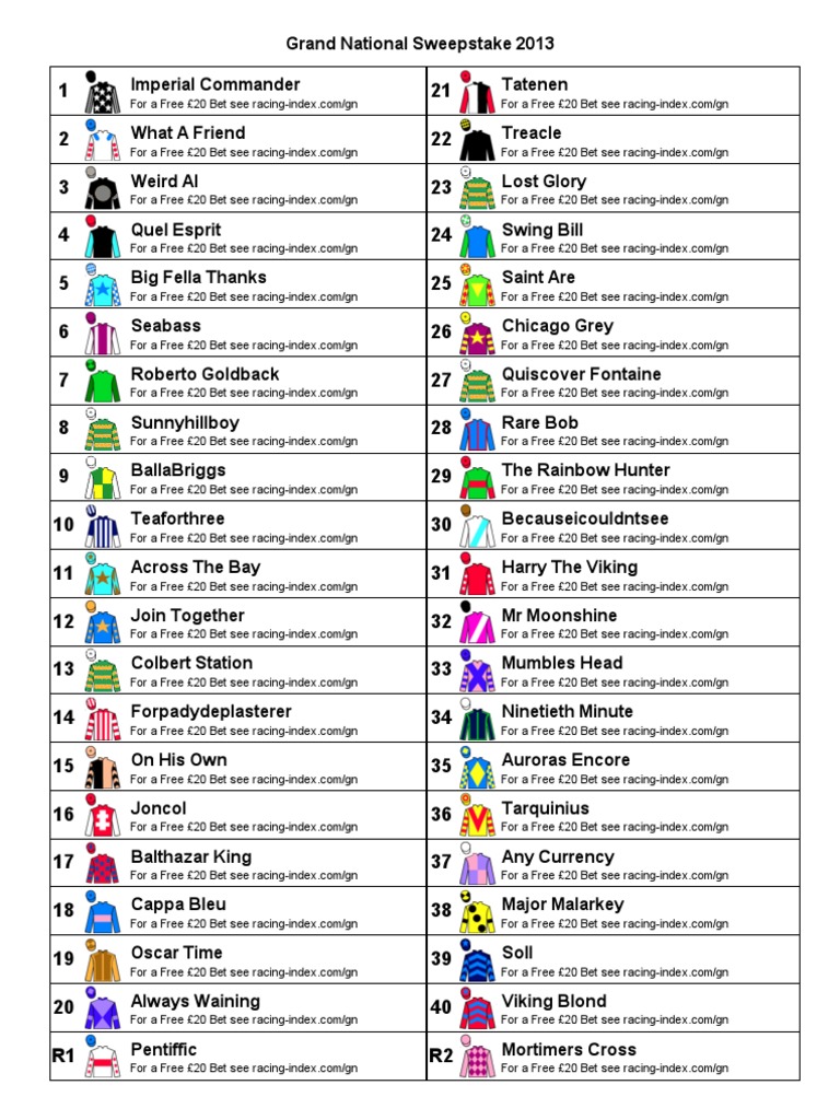 Grand National Sweepstakes 2013 PDF Odds Wagering
