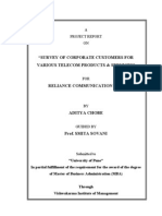 Survey of Corporate Customers For Various Telecom Products & Services